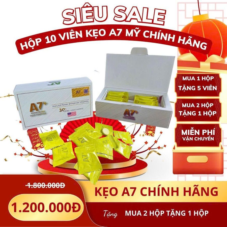 Kẹo nhân sâm tăng sinh lý lâu ra nam và nữ A7 ALPHA SEVEN Hộp 10 viên