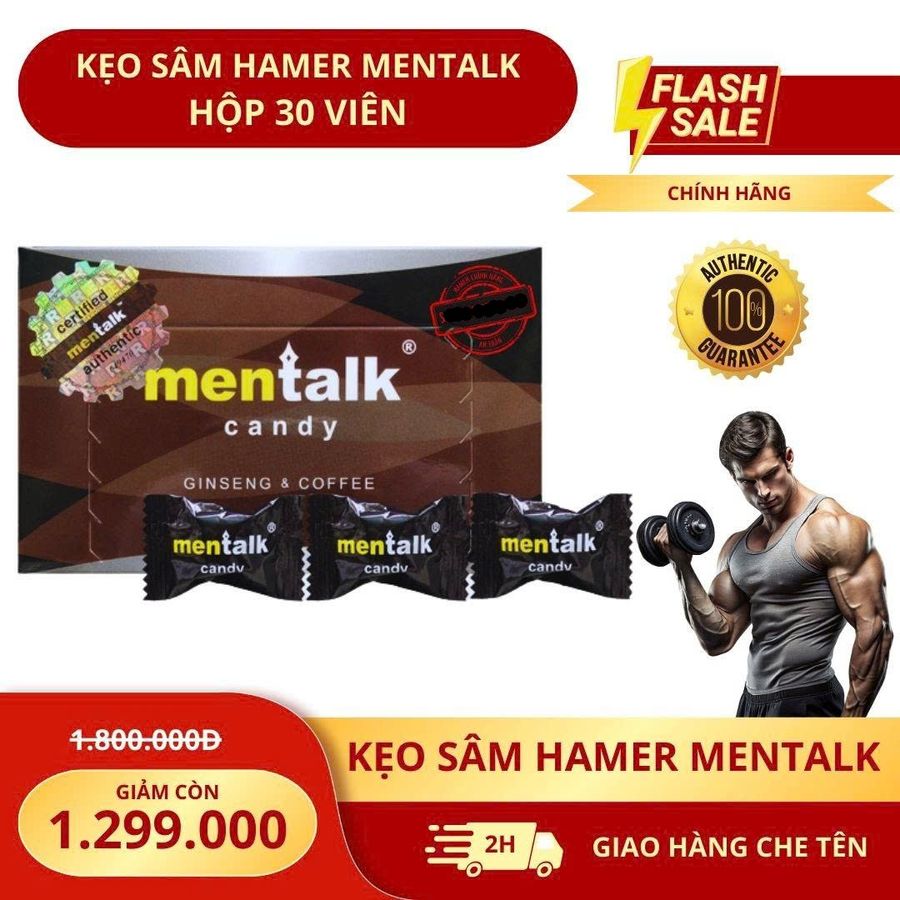 Kẹo nhân sâm tăng sinh lý lâu ra nam và nữ Mentalk Hộp 30 Viên