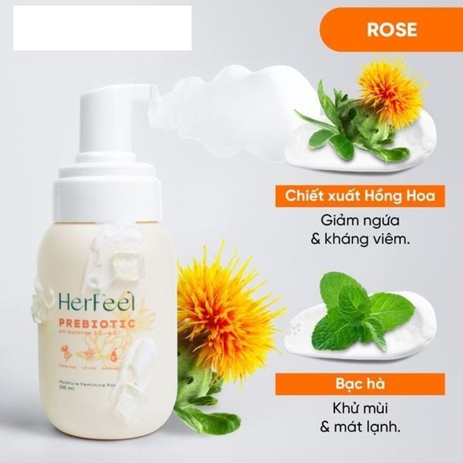 Dung Dịch Vệ Sinh Phụ Nữ Her Feel Prebiotic Rose - Kháng Viêm, Khử Mùi, Giúp Cân Bằng pH, Chiết Xuất Hoa Hồng, Tươi Mát, Dành Cho Da Nhạy Cảm