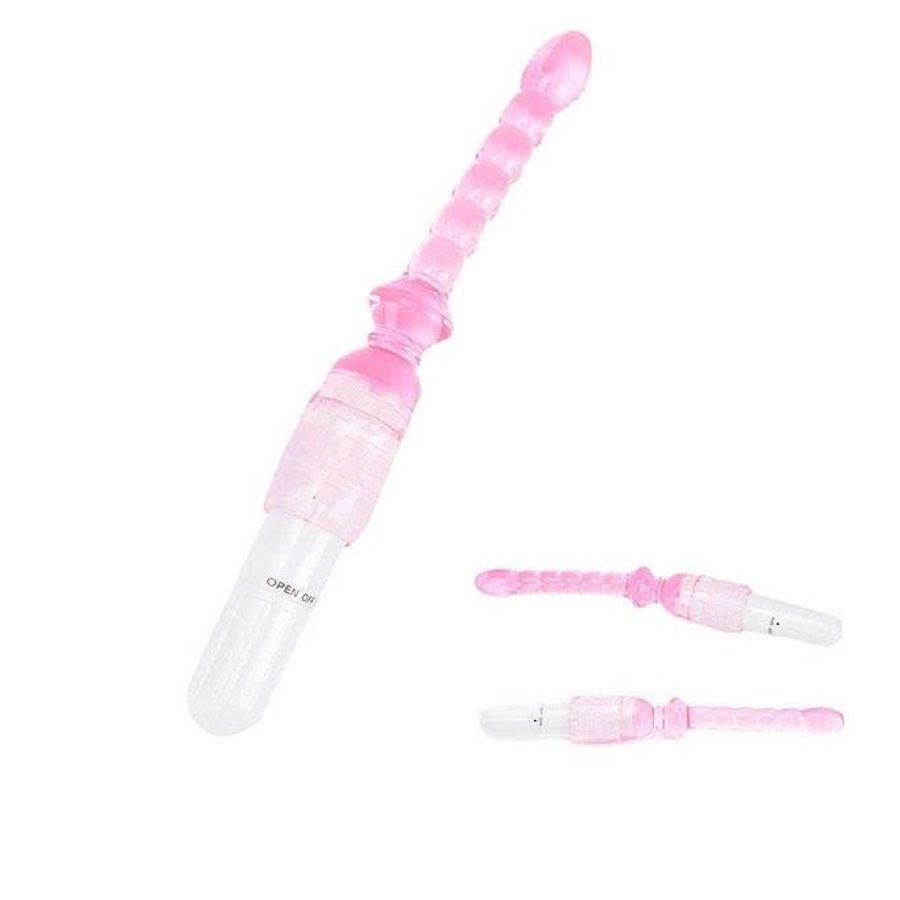 Máy rung hậu môn uốn cong 360 độ với chuỗi hạt màu hồng