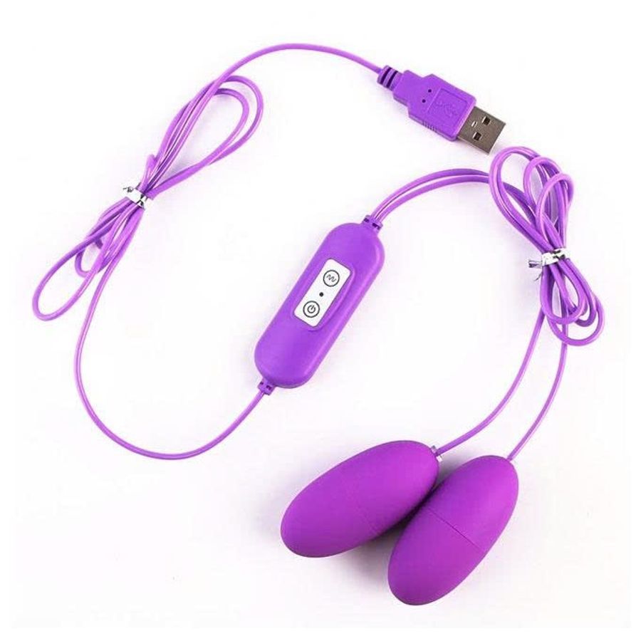 Trứng rung 2 đầu có dây sạc USB silicon với 10 tần số 393209