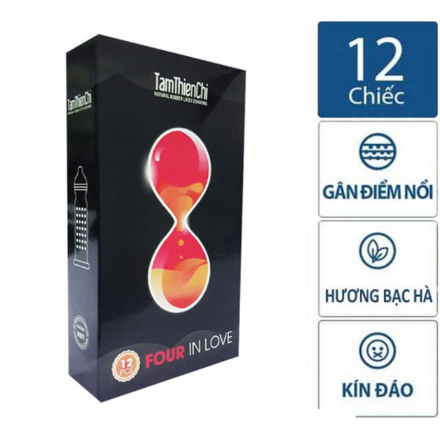 Hộp 12 Chiếc Bao Cao Su Tâm Thiện Chí TTC Four In Love - Kéo Dài Thời Gian Quan Hệ