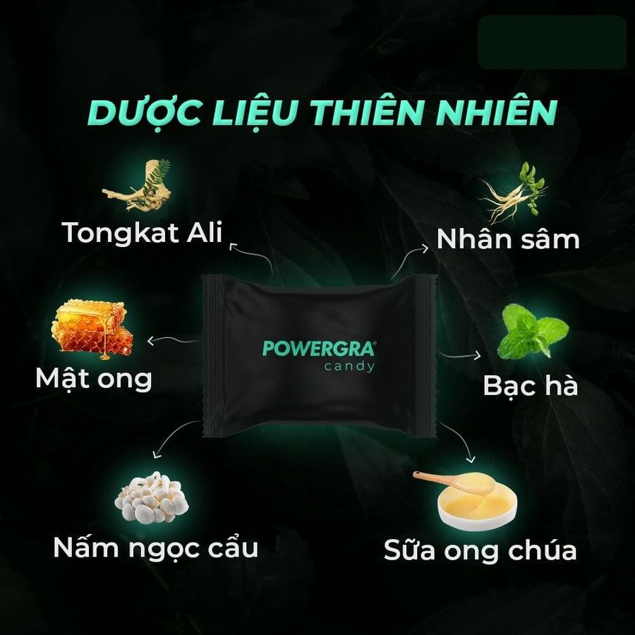Viên kẹo ngậm nhân sâm cương và kéo dài nam 1 Hộp 8 Viên Powergra Mint Energy chính hãng