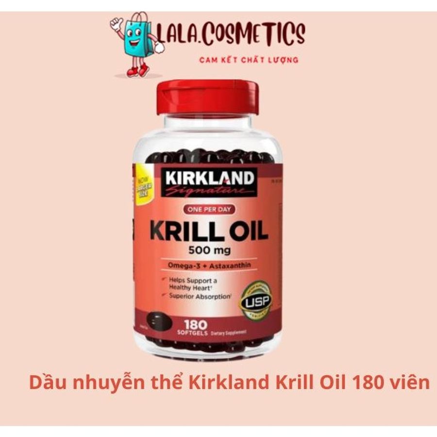 Dầu nhuyễn thể Kirkland Krill Oil Omega3 + Astaxanthin 500mg 180 viên của Mỹ