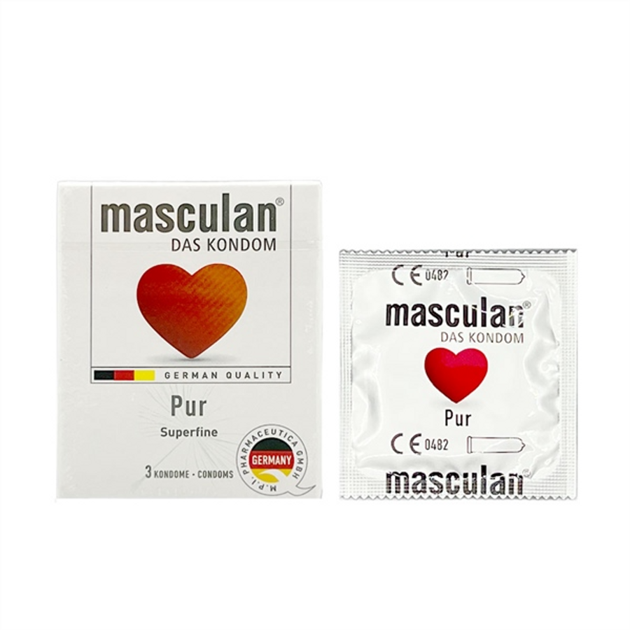 Bao cao su siêu mỏng kéo dài thời gian che tên Masculan Pur 3 cái  chính hãng