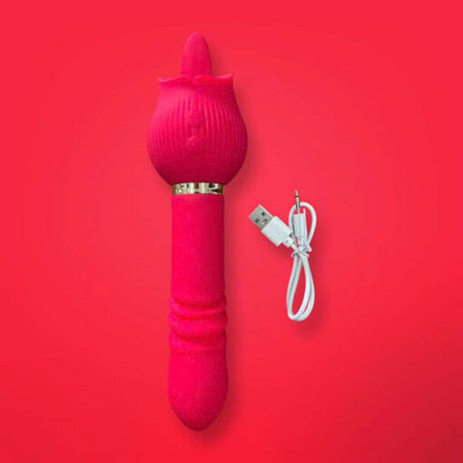 Dương vật giả 2 đầu hoa hồng lưỡi liếm rung