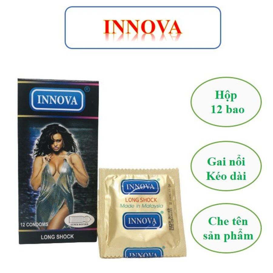 Bao Cao Su Innova Đen Hộp 12 Cái Gân Gai Kéo Dài Thời Gian 4 in 1
