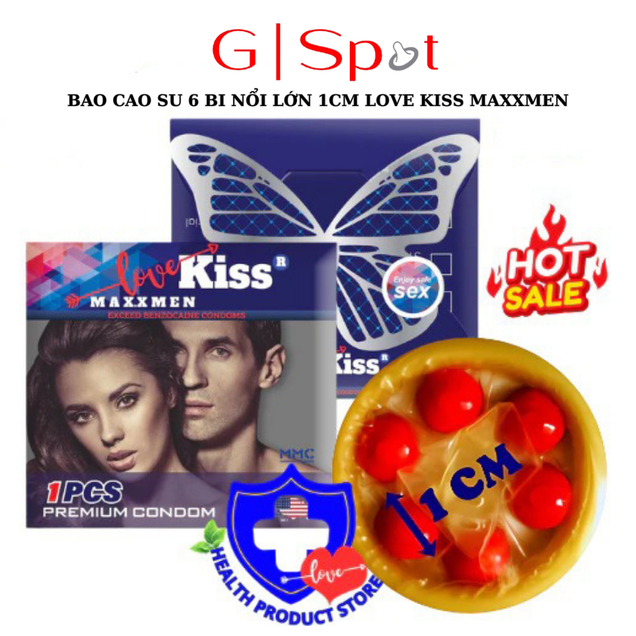Bao Cao Su 6 Bi Nổi Lớn 1CM Love Kiss Maxxmen Prolong - Bi Chắc Nhiều Gel