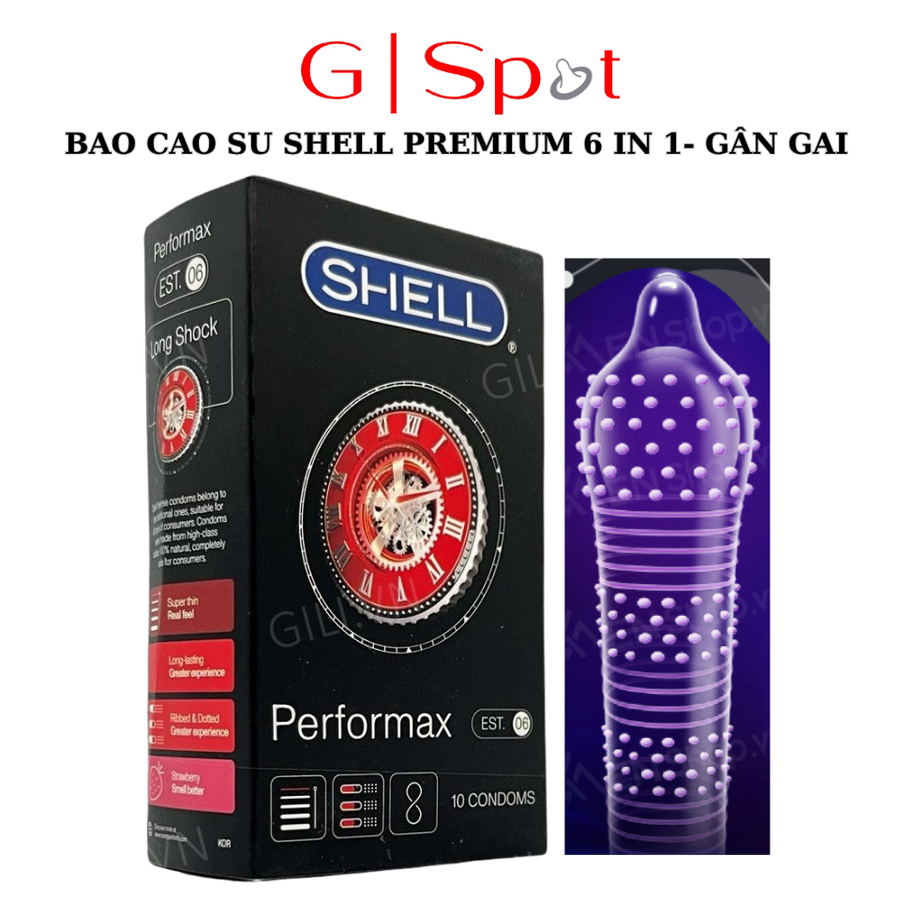 Bao Cao Su Shell Performax 6 In 1- Gân Gai Khắp Thân Siêu Mỏng
