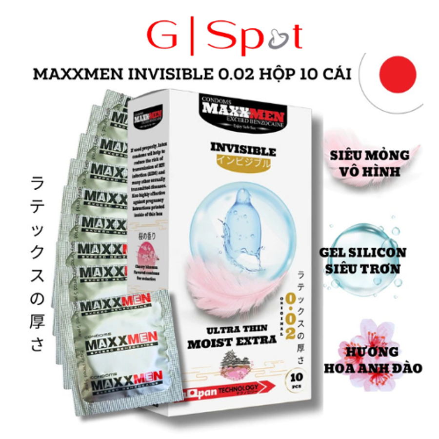 Bao Cao Su Size 49mm Maxxmen Invisible 002, Cực Siêu Mỏng Nhiều Gel, Hương Hoa Anh Đào Cho LGBT, Gay