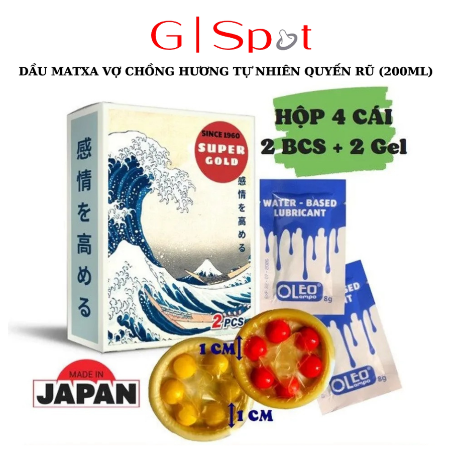 Bao Cao Su 6 Bi Nổi Lớn Mềm Super Gold Nhật Bản - Hộp 2 cái - Tặng Gel Gói