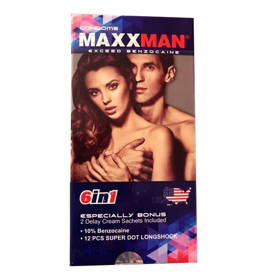 Bao Cao Su Maxman 6in1 + Tặng Kem Bôi Kéo Dài Thời Gian - Hộp 12 Cái