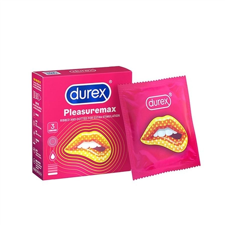 Bao cao su siêu mỏng kéo dài thời gian Durex Pleasuremax 3 cái che tên chính hãng