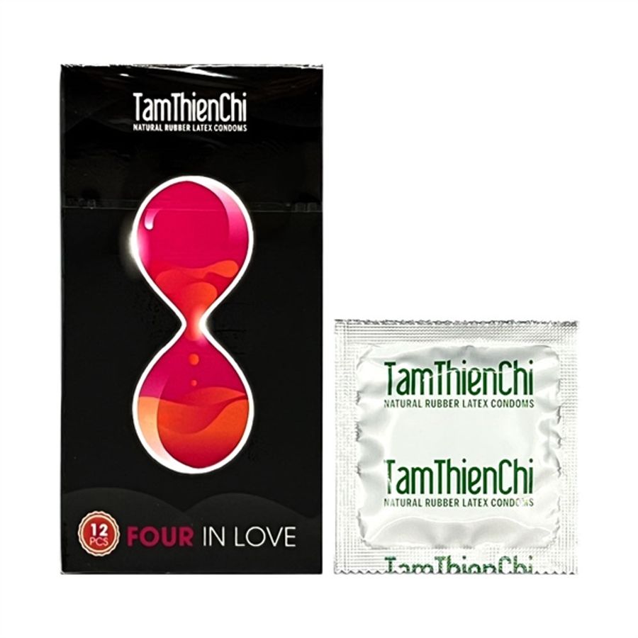 Bao cao su siêu mỏng kéo dài thời gian Tâm Thiện Chí Đen 4in1 12 cái che tên chính hãng
