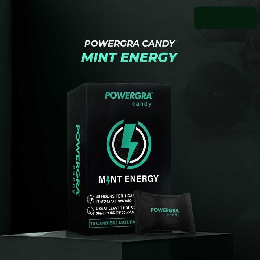 Viên kẹo ngậm nhân sâm cương và kéo dài nam 2 Viên Powergra Mint Energy chính hãng