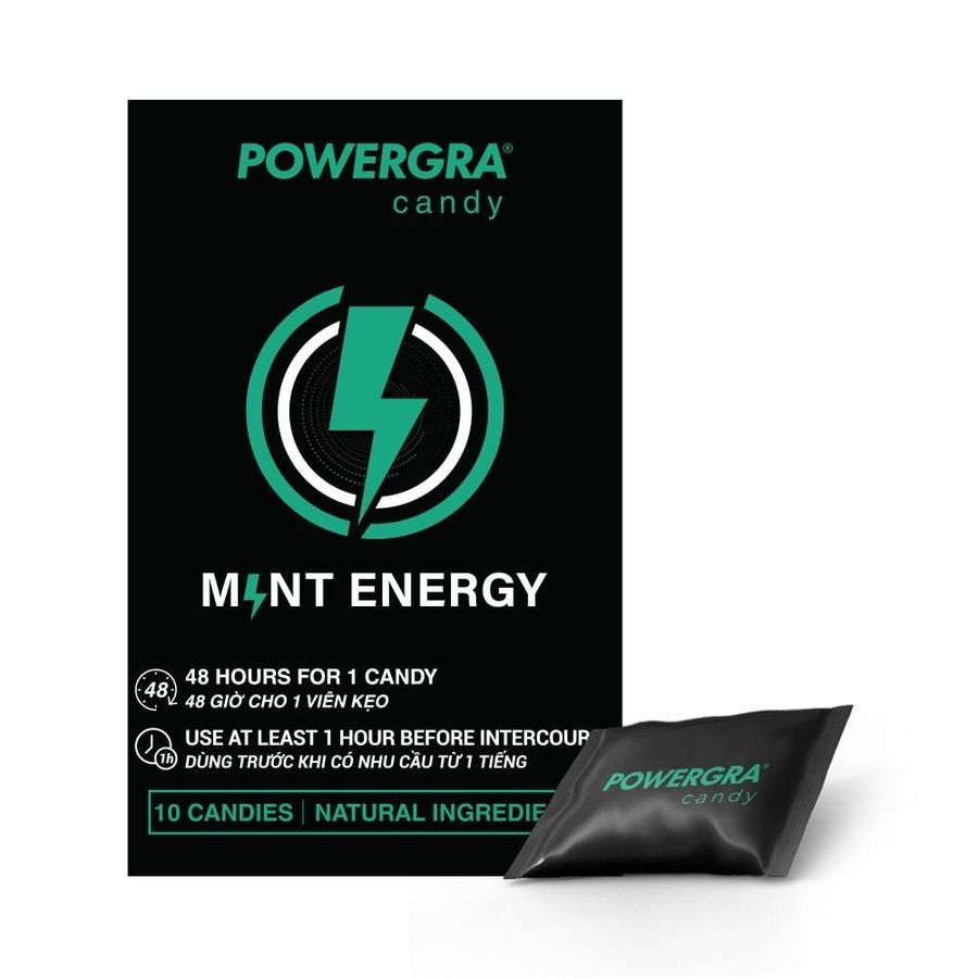 Viên kẹo ngậm nhân sâm cương và kéo dài nam Powergra Mint Energy chính hãng 10 Viên