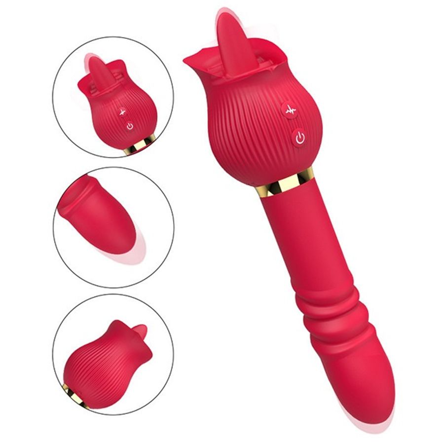 Dương vật giả 2 đầu có lưỡi liếm: Rung, Thục tự động