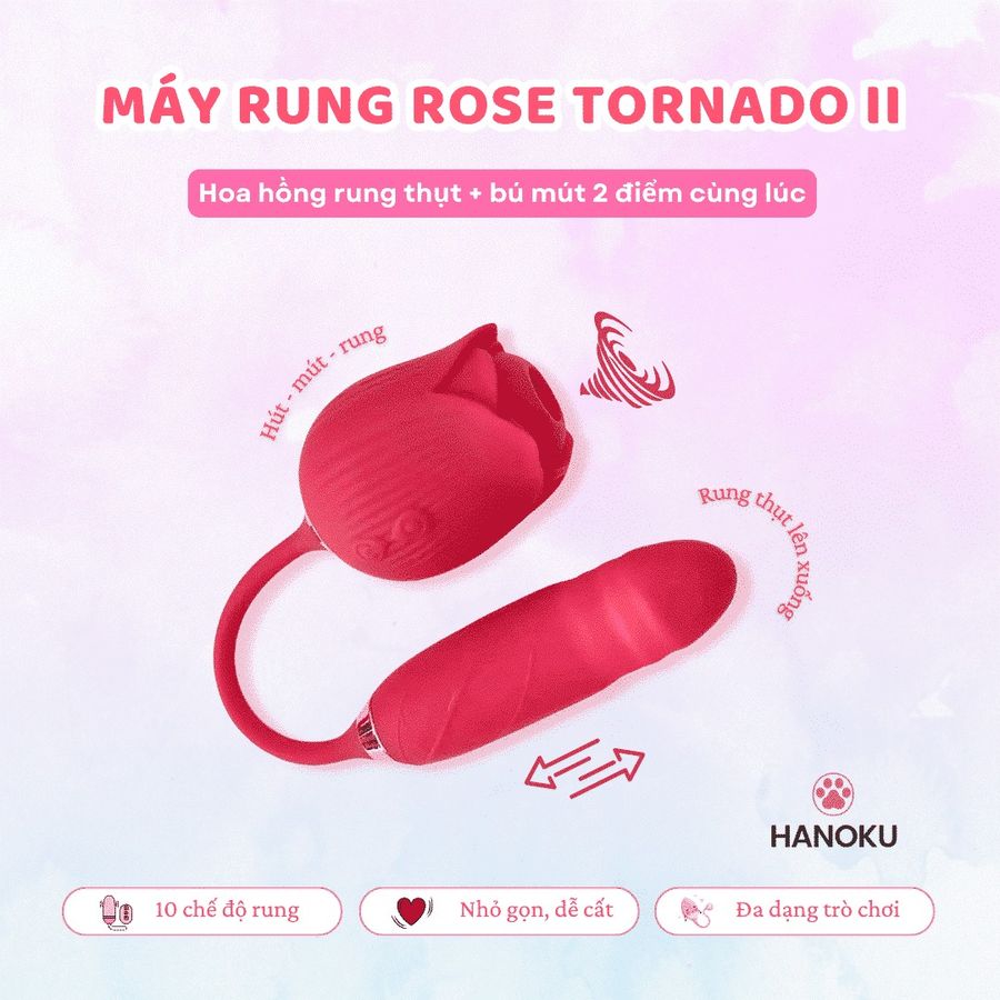 (Có video) Trứng rung thục 2 trong 1 ngụy trang Hoa hồng Rose Tornado II