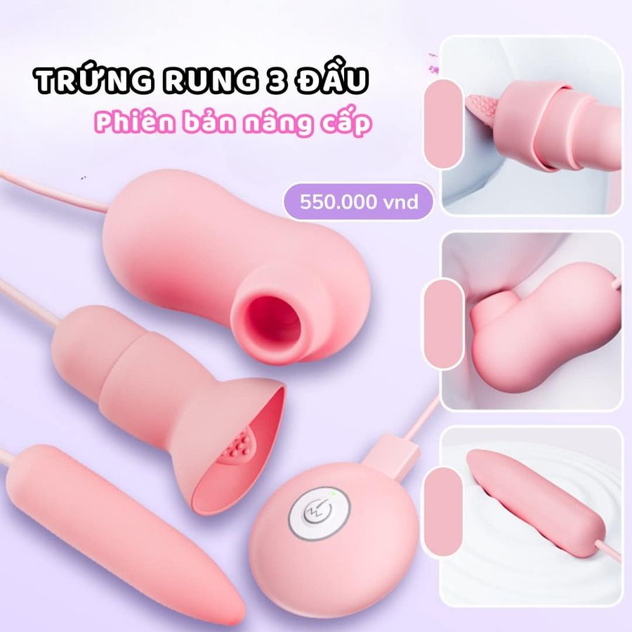 (Có video) Trứng rung hút 3 đầu Sweet Pea lưỡi kết hợp hút đa dụng