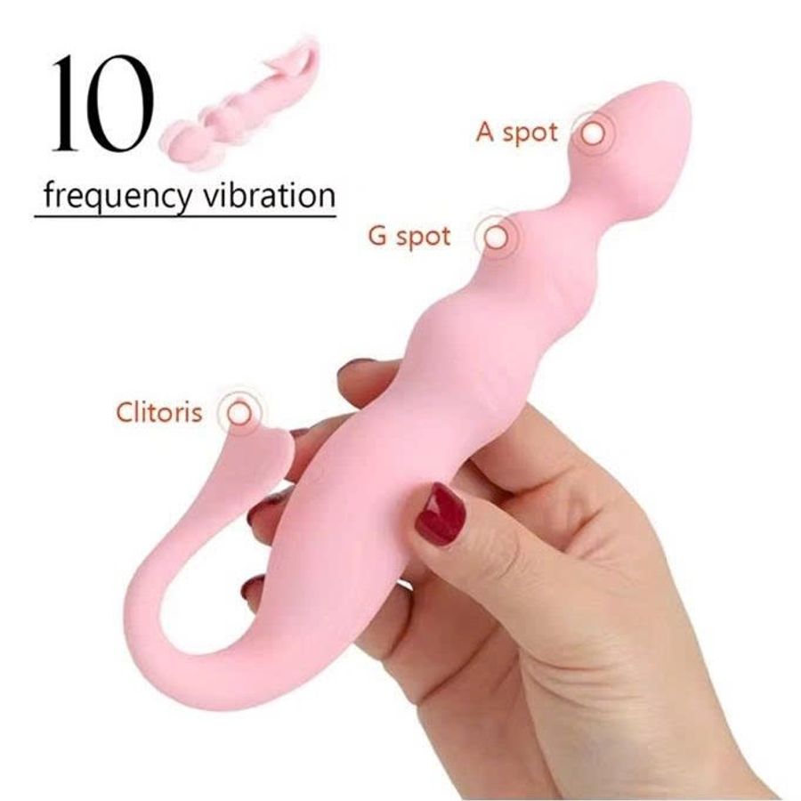 Máy rung 10 tần số anal bead silicon màu hồng dài 18cm