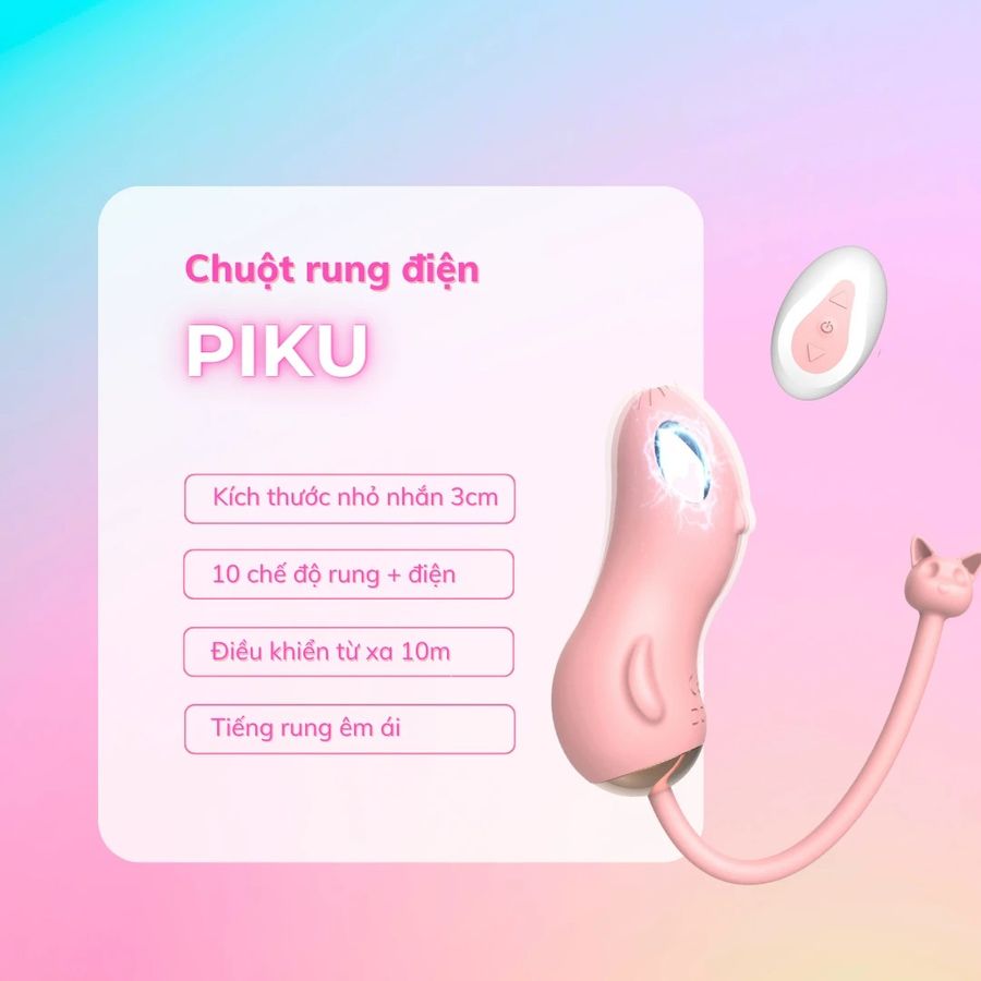 (Có Video) Trứng rung con chuột có kích điện Piku tê giật 10 chế độ 