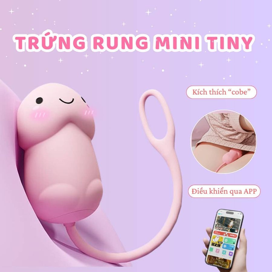 (có video) Trứng rung hình dương vật Mini Tiny điều khiển từ xa qua App