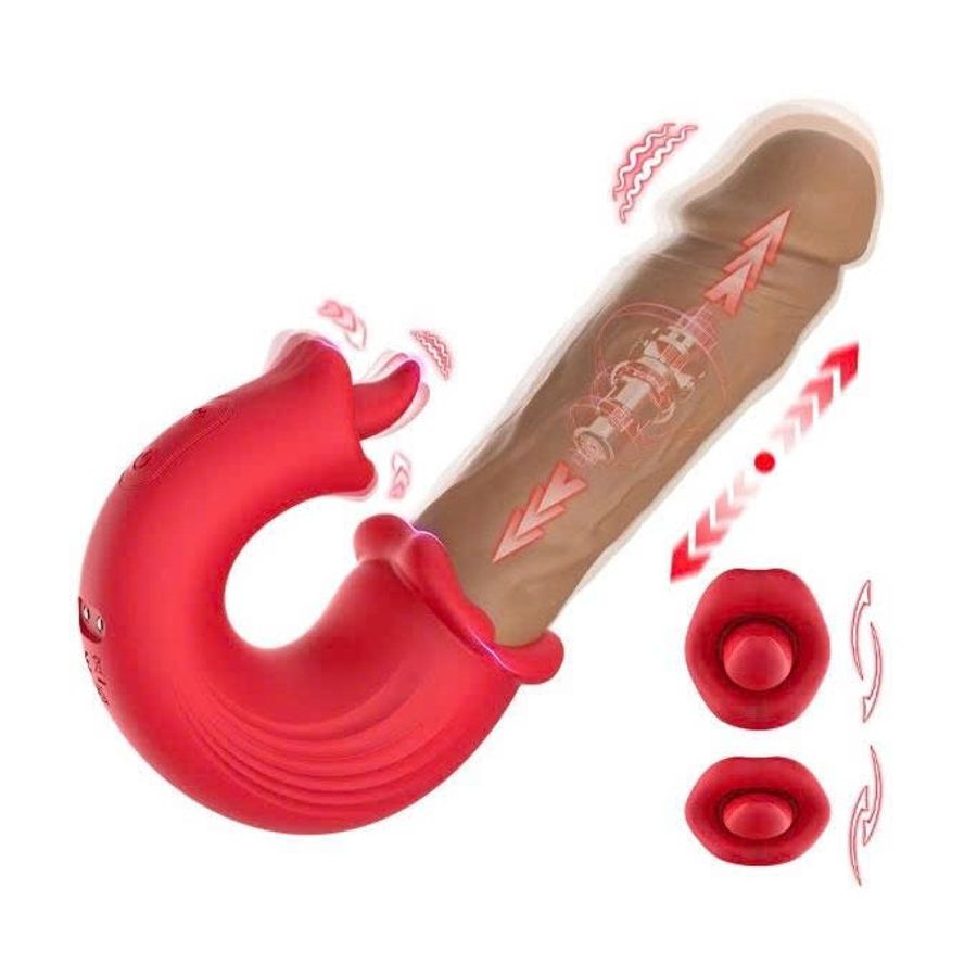 Dương vật giả 2 đầu rung thịt có lưỡi liếm dài 20.6cm