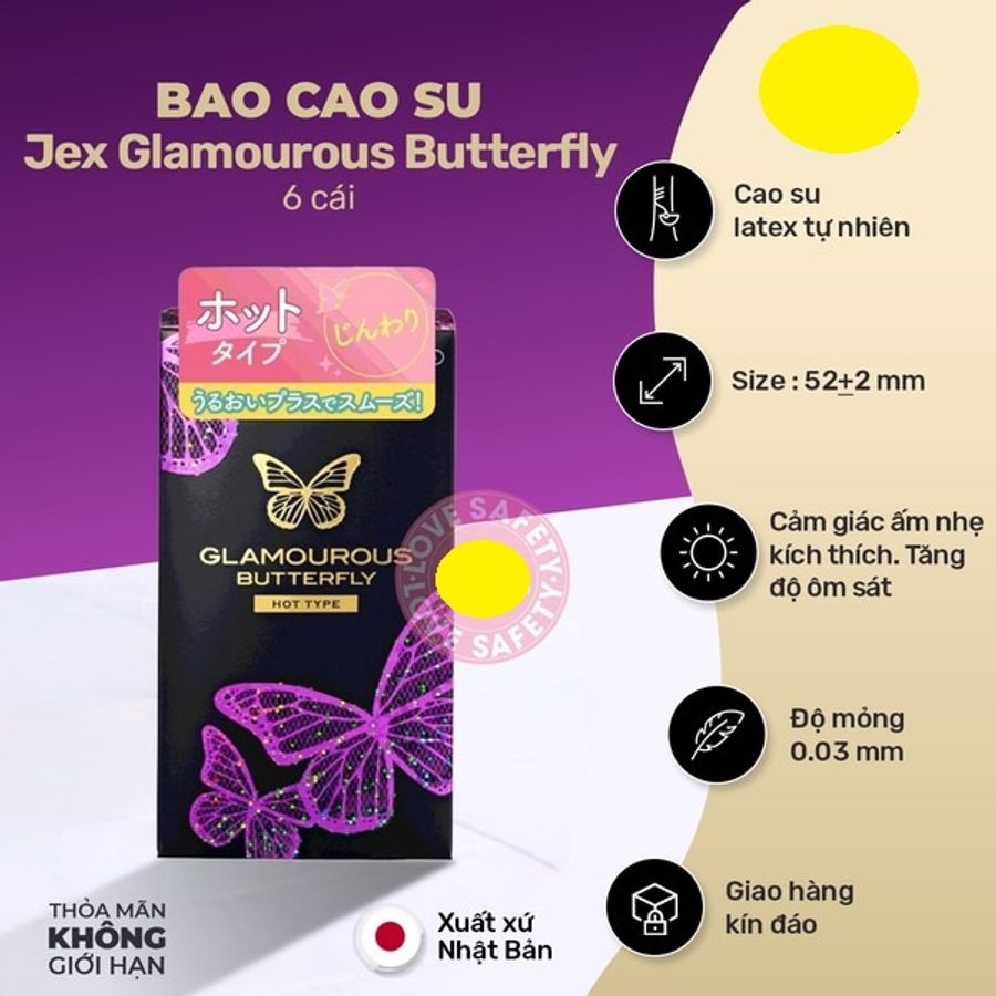 Bao Cao Su Siêu Mỏng Jex Glamourous Butterfly Hot Nóng Ấm 6 cái