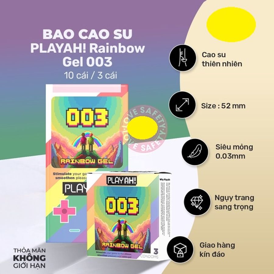 Bao Cao Su Siêu Mỏng PlayAh Rainbow Gel 003 3 cái
