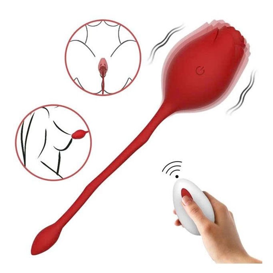 Trứng rung 2 đầu hình hoa hồng điều khiển mini dài 19cm