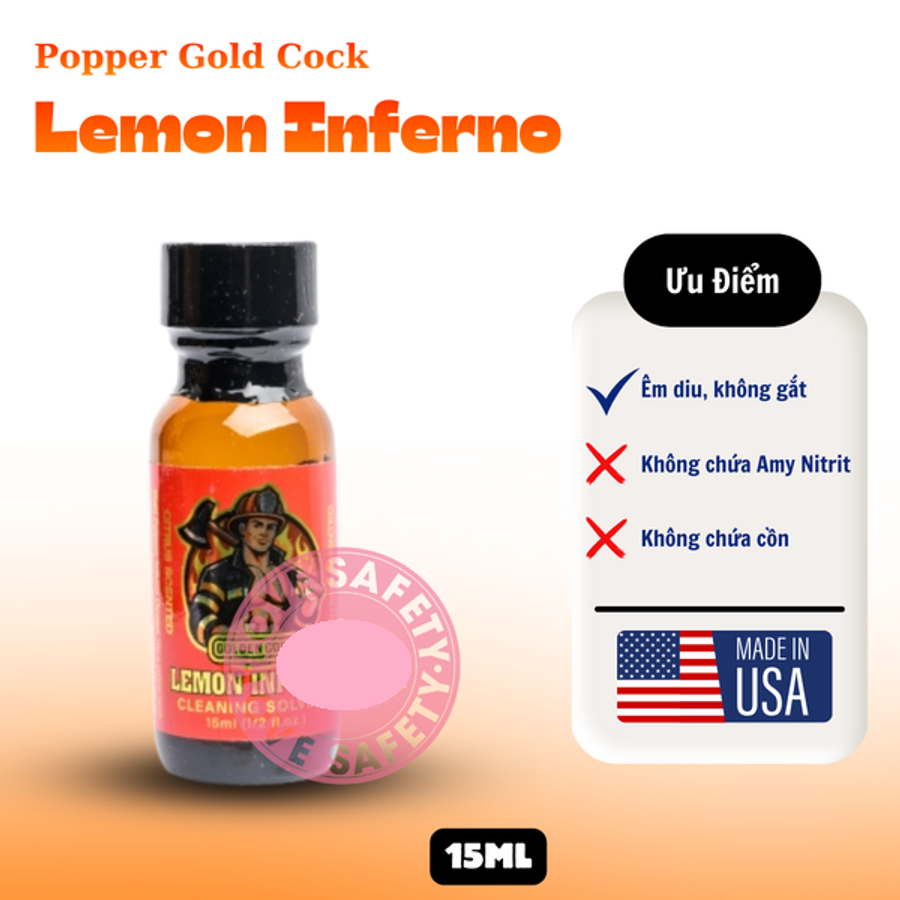 Chai hít tăng kích thích quan hệ Popper Golden Cock Lemon Inferno Chai 15ml