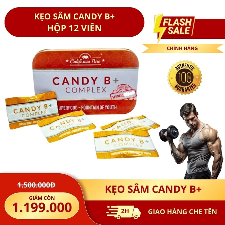 Kẹo nhân sâm tăng sinh lý lâu ra nam và nữ Candy B+ Complex Hộp 12 Viên