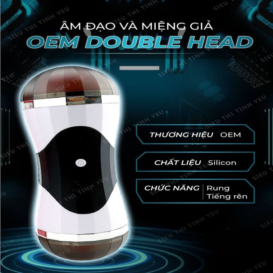 (Có video) Âm đạo giả và miệng 2 đầu OEM Double Head rung đa chế độ có tiếng rên pin sạc màu đen