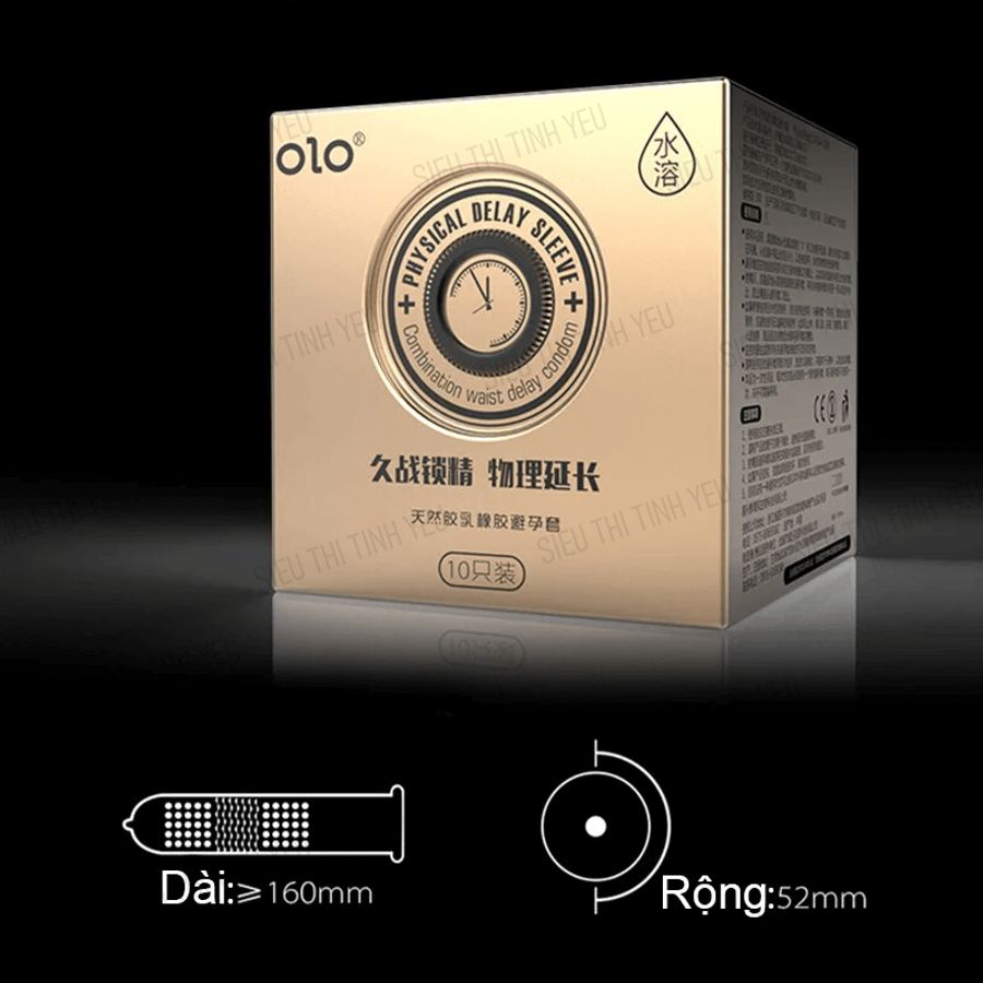 Bao cao su OLO Neo Physical Delay Sleeve mình gai hạt nổi nhỏ kéo dài thời gian Hộp 10 cái 382502