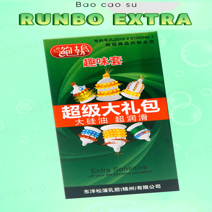 Bao Cao Su Runbo Extra gai lớn màu xanh lá hộp 6 cái 382410