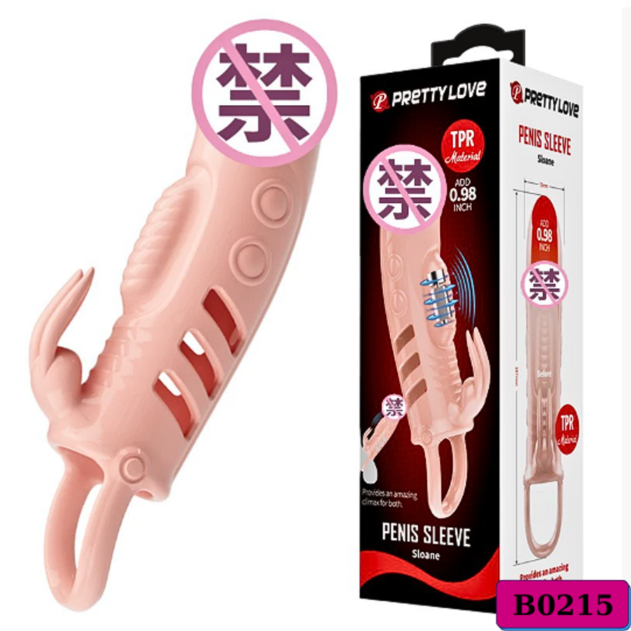 Bao cao su Pretty Love Penis Sleeve dài 18.7cm màu da có quai đeo rung ở thân dùng pin