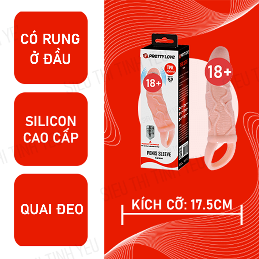 (Có Video) Bao cao su Pretty Love Carson dài 17.5cm có quai đeo và rung ở đầu dùng pin