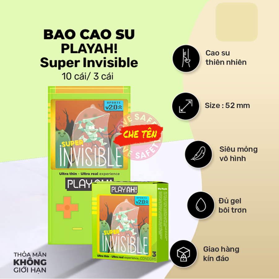 Bao Cao Su Siêu Mỏng Playah Super Invisible Cao Cấp Chính Hãng