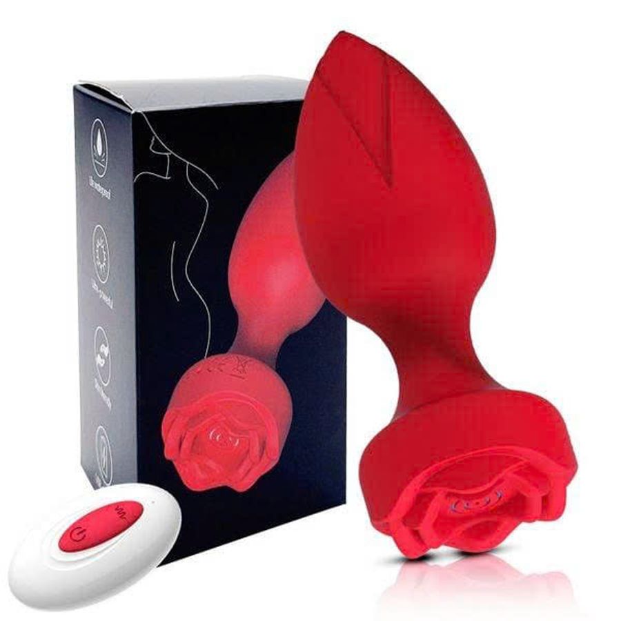 Phích Cắm Massage Hậu Môn Silicone Mềm Cao Cấp Rung 10 Chế Độ Rose Red Kiêu sa Quý Phái
