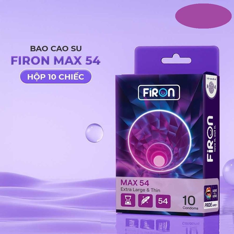 Bao cao su Firon Max 54 - Size 54mm, siêu mỏng, kéo dài thời gian - Hộp 10 cái cao cấp chính hãng