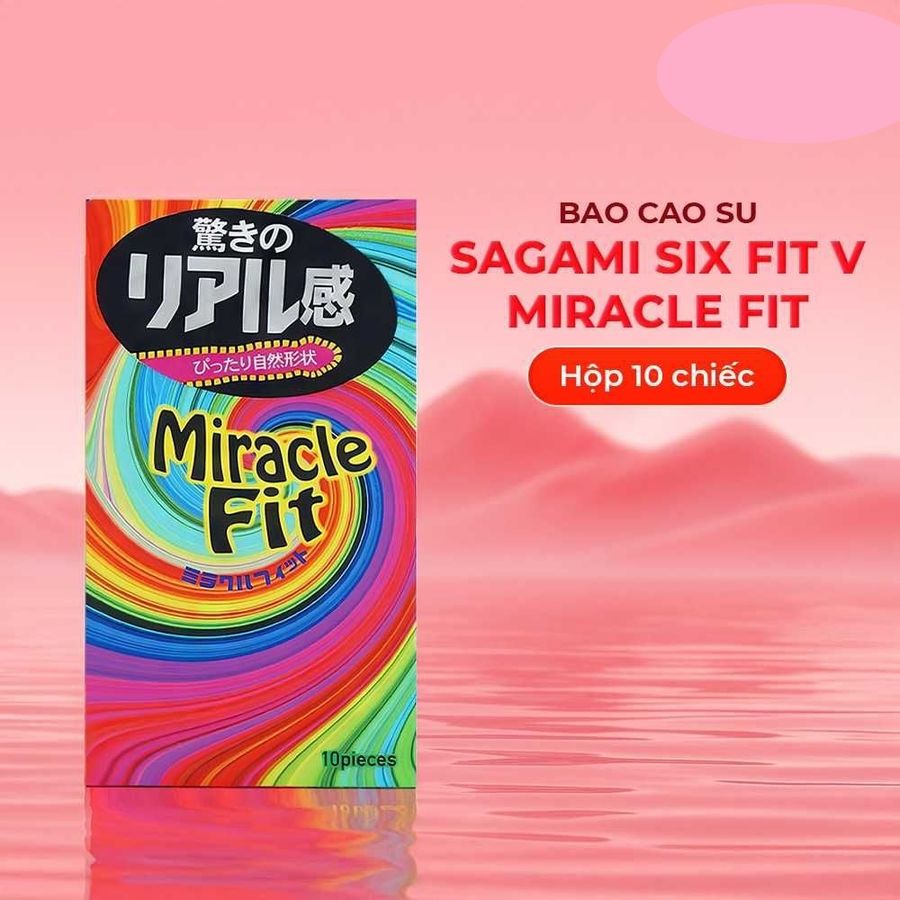 Bao cao su Sagami Six Fit V Miracle Fit - Thiết kế 3D ôm sát, siêu mỏng - Hộp 10 cái cao cấp chính hãng