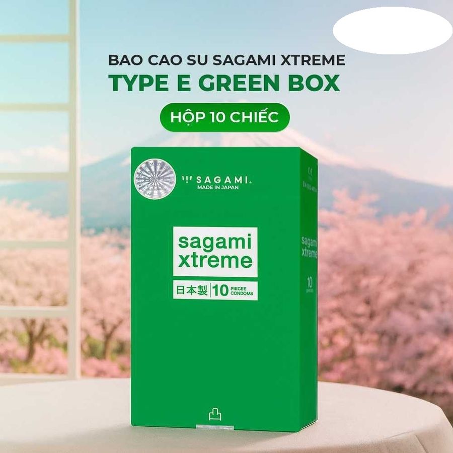 Bao cao su Sagami Xtreme Type E Green Box - Siêu điểm nổi, siêu mỏng - Hộp 10 cái cao cấp chính hãng