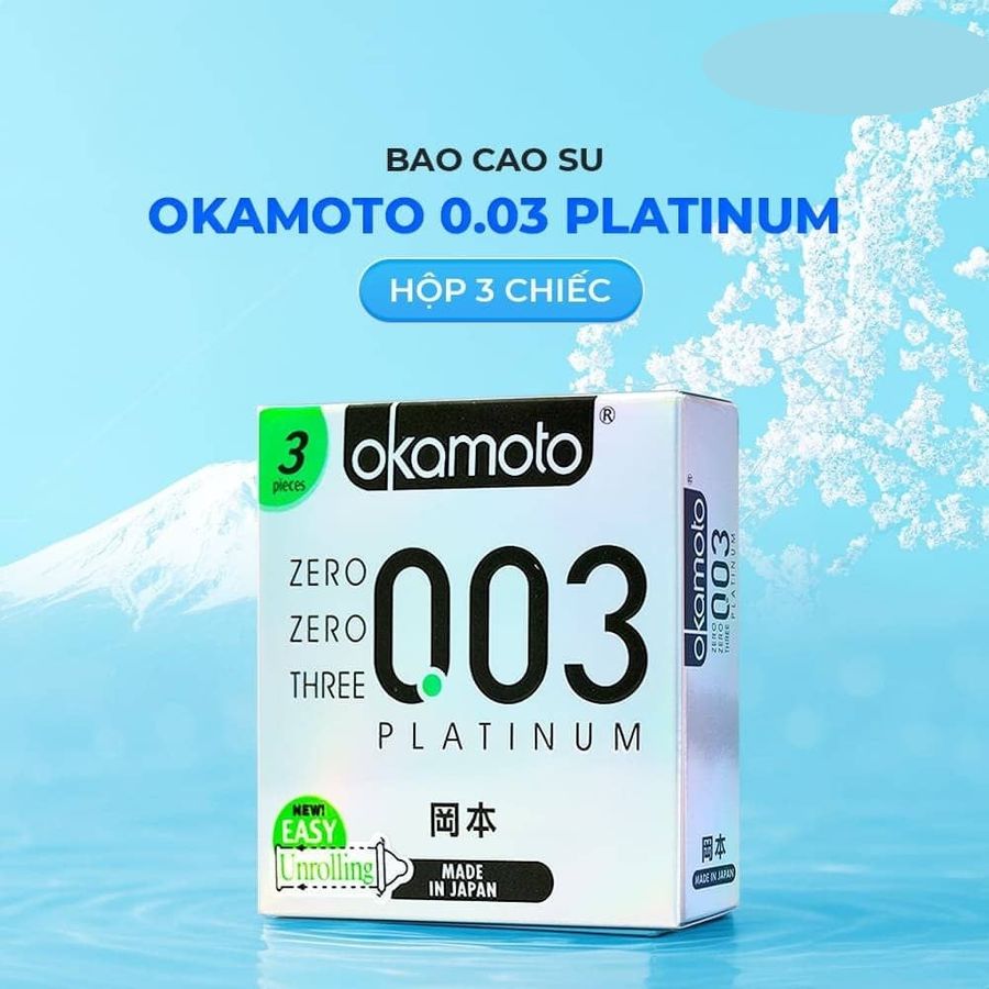  Bao cao su Okamoto 0.03 Platinum  Siêu mỏng không mùi Hộp 3 cái cao cấp chính hãng