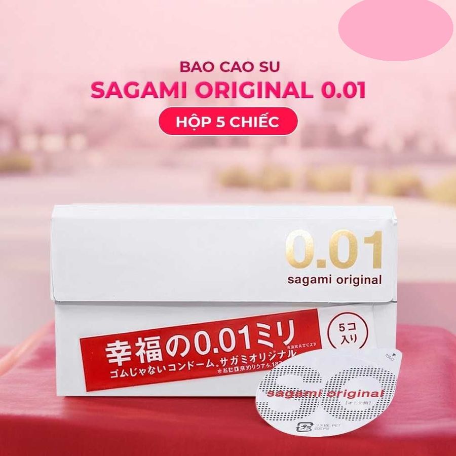 Bao cao su Sagami Original 0.01 - Siêu siêu mỏng 0.01mm - Hộp 5 cái cao cấp chính hãng