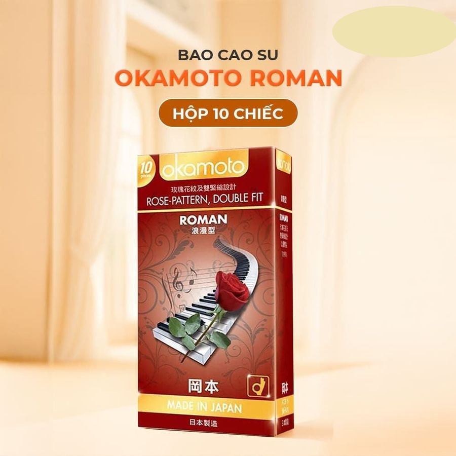 Bao cao su Okamoto Roman Vân hoa hồng ôm khít Hộp 10 cái cao cấp chính hãng