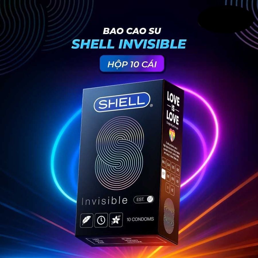 Bao cao su Shell Invisible Siêu mỏng chống tuột kéo dài thời gian  Hộp 10 cái cao cấp chính hãng