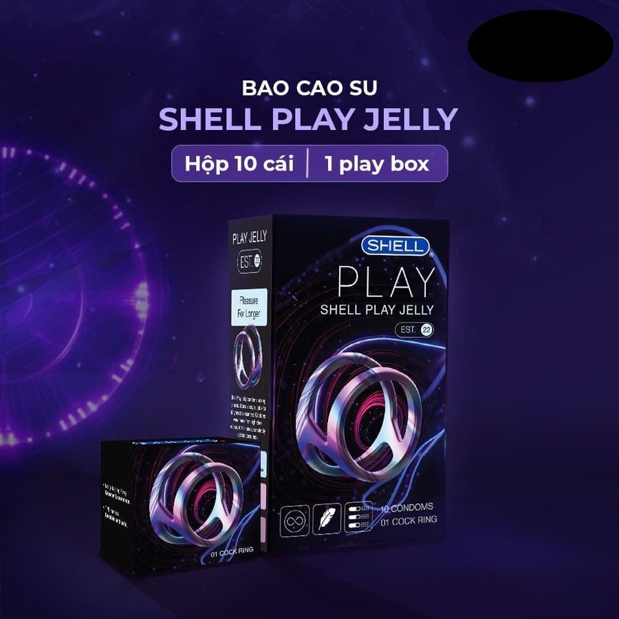 Bao cao su Shell Play Jelly 6 tính năng Hộp 10 cái 1 vòng đeo kéo dài thời gian cao cấp chính hãng