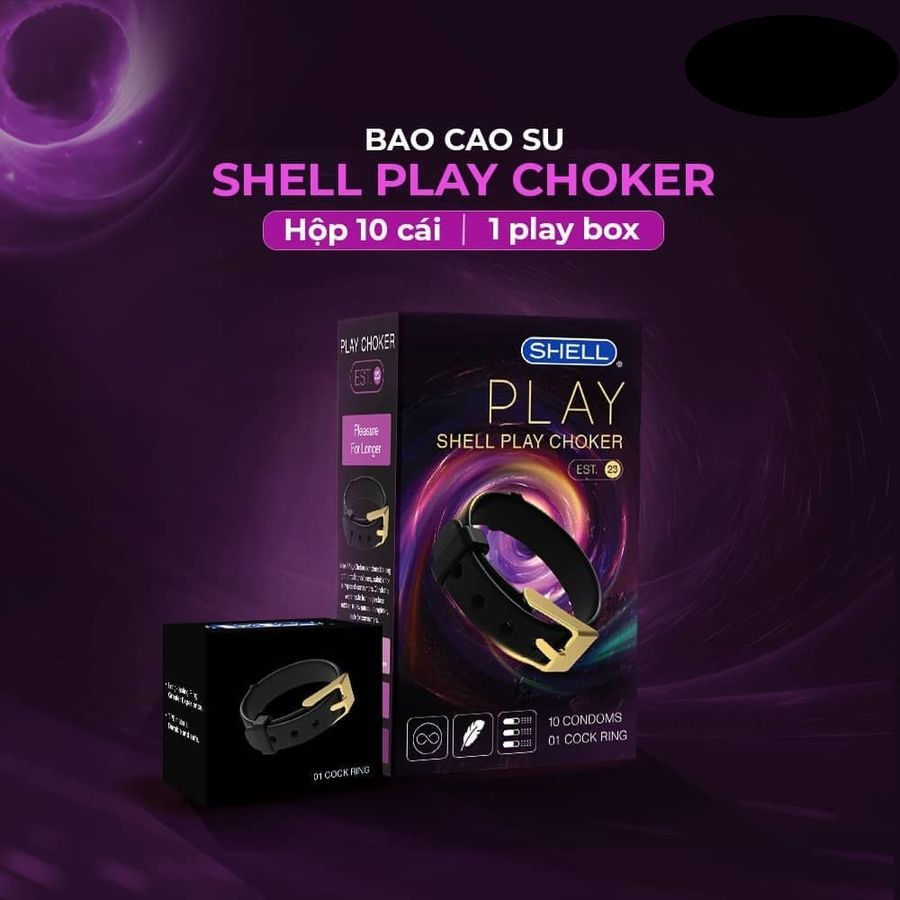 Bao cao su Shell Play Choker 6 tính năng Hộp 10 cái 1 vòng đeo kéo dài thời gian cao cấp chính hãng