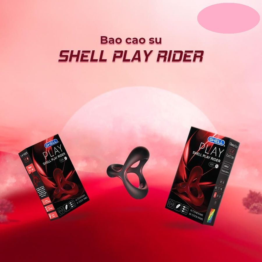 Bao cao su Shell Play Rider 6 tính năng  Hộp 10 cái 1 vòng đeo kéo dài thời gian cao cấp chính hãng 