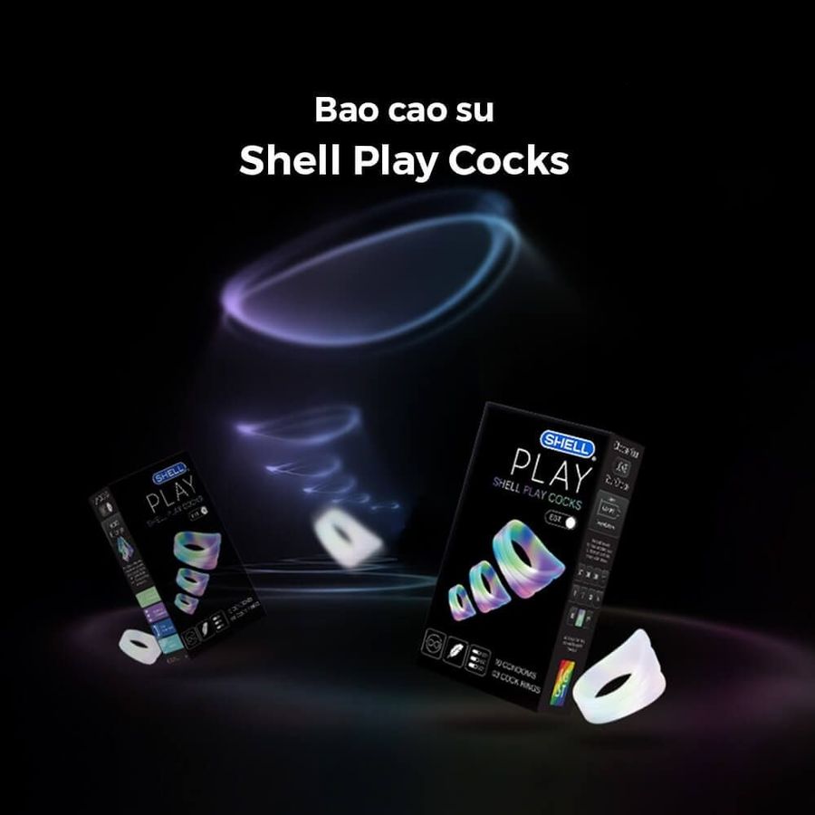 Bao cao su Shell Play Cocks 6 tính năng Hộp 10 cái 3 vòng đeo kéo dài thời gian cao cấp chính hãng